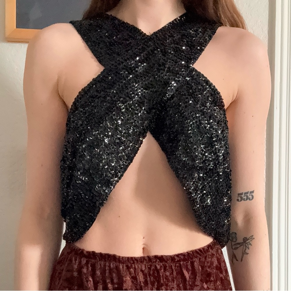 Vintage Retro Sequin Reversible Wrap Top